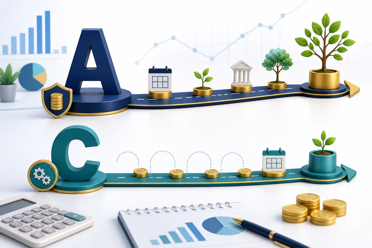 基金A类和C类费用与持有期比较示意图