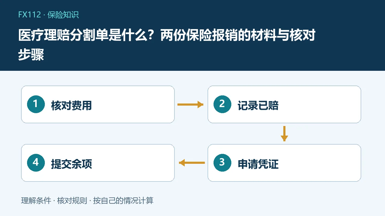 医疗理赔分割单是什么：核对费用、记录已赔、申请凭证、提交余项示意图