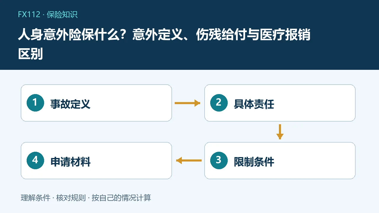 人身意外险保什么:事故定义、具体责任、限制条件、申请材料示意图
